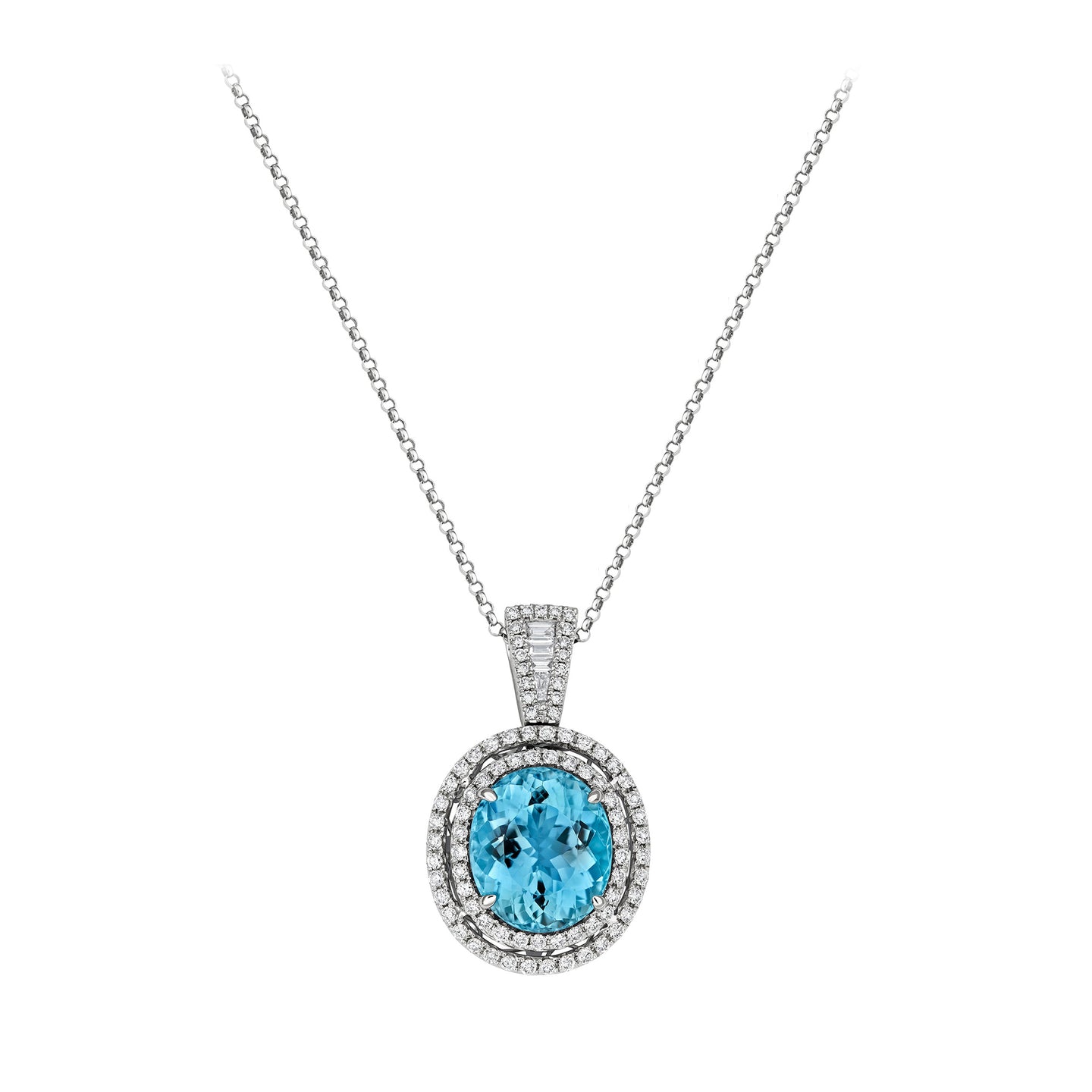 Oval-cut Santa Maria Aquamarine Pendant in 18ct White Gold with Diamonds