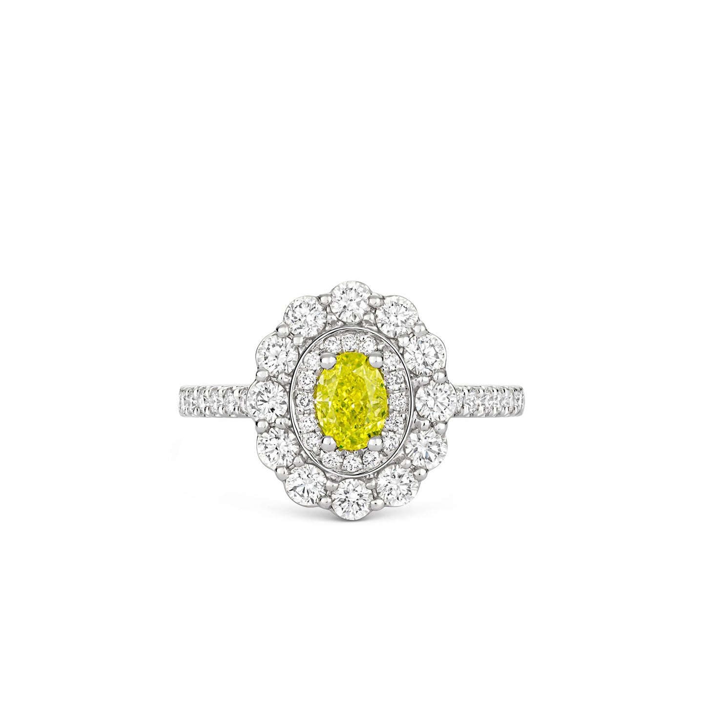 Oval-cut Yellow Diamond Ring in Platinum with Diamonds
