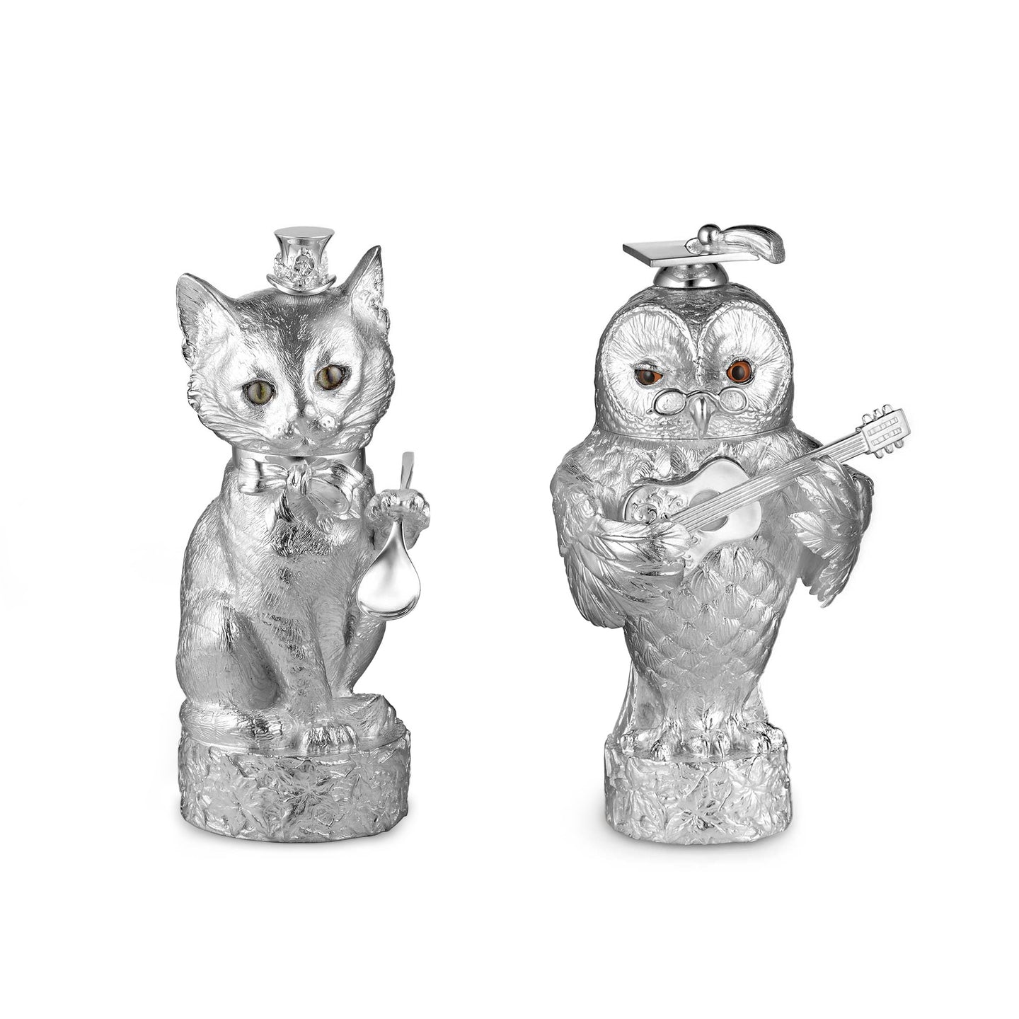 Owl & Pussy Cat Salt & Pepper Mills in Sterling Silver