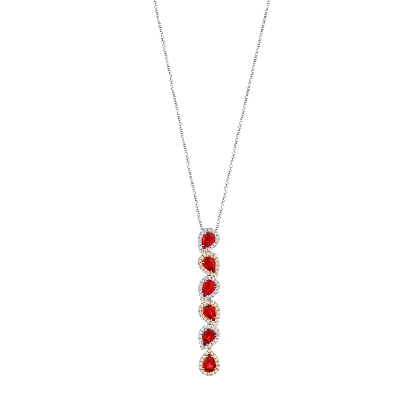 Pear-Cut Ruby Drop Pendant in 18ct White and Yellow Gold with Diamonds