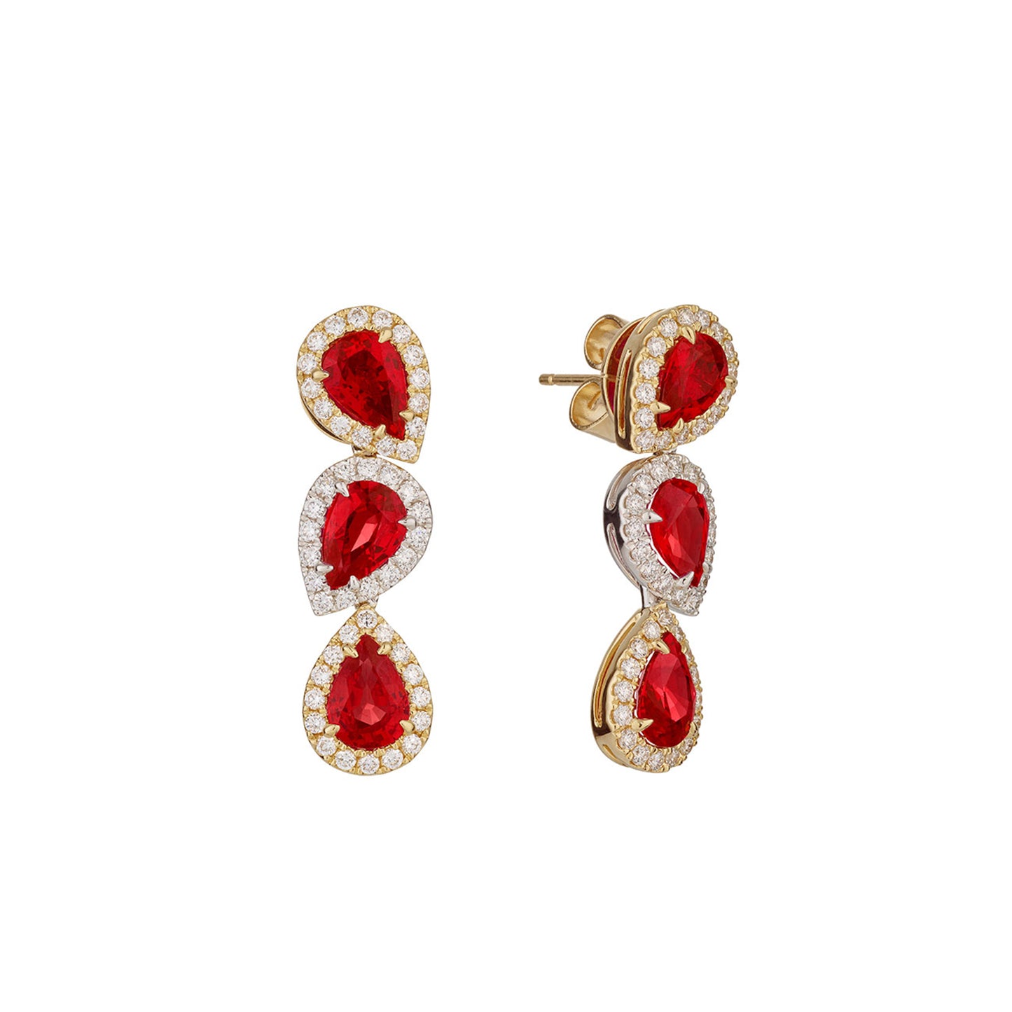 Pear-Cut Ruby Drop Earrings in 18ct White and Yellow Gold with Diamonds