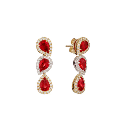 Pear-Cut Ruby Drop Earrings in 18ct White and Yellow Gold with Diamonds