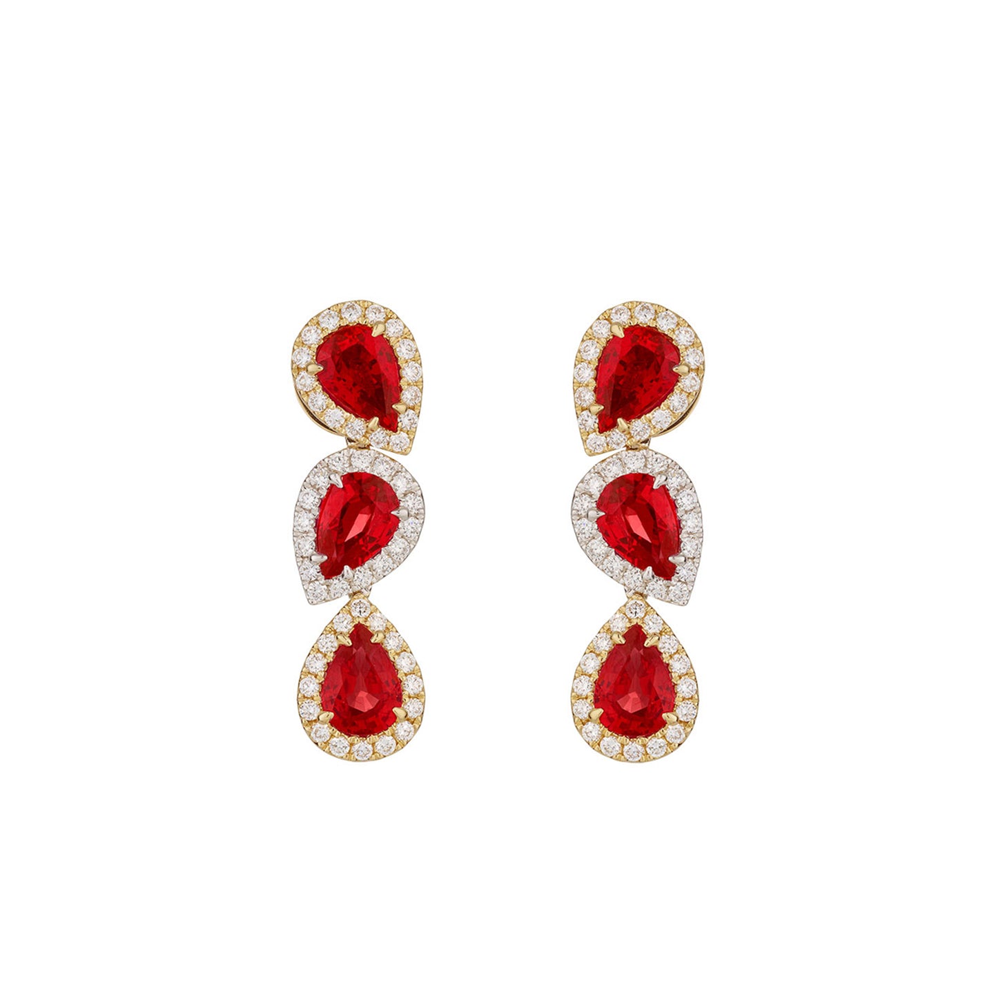 Pear-Cut Ruby Drop Earrings in 18ct White and Yellow Gold with Diamonds