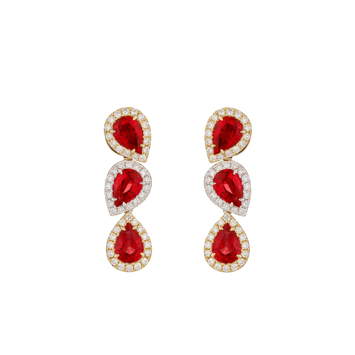 Pear-Cut Ruby Drop Earrings in 18ct White and Yellow Gold with Diamonds