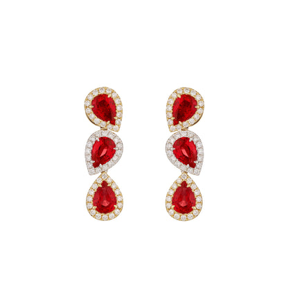 Pear-Cut Ruby Drop Earrings in 18ct White and Yellow Gold with Diamonds