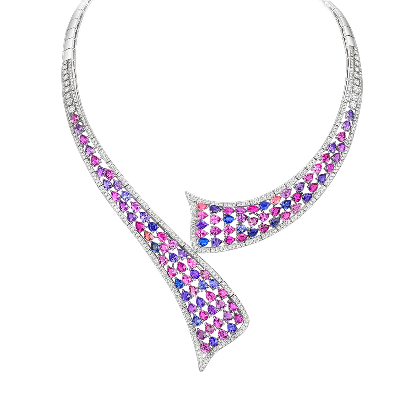 Pear-Cut Multicolour Sapphire Necklace in 18ct White Gold with Diamonds