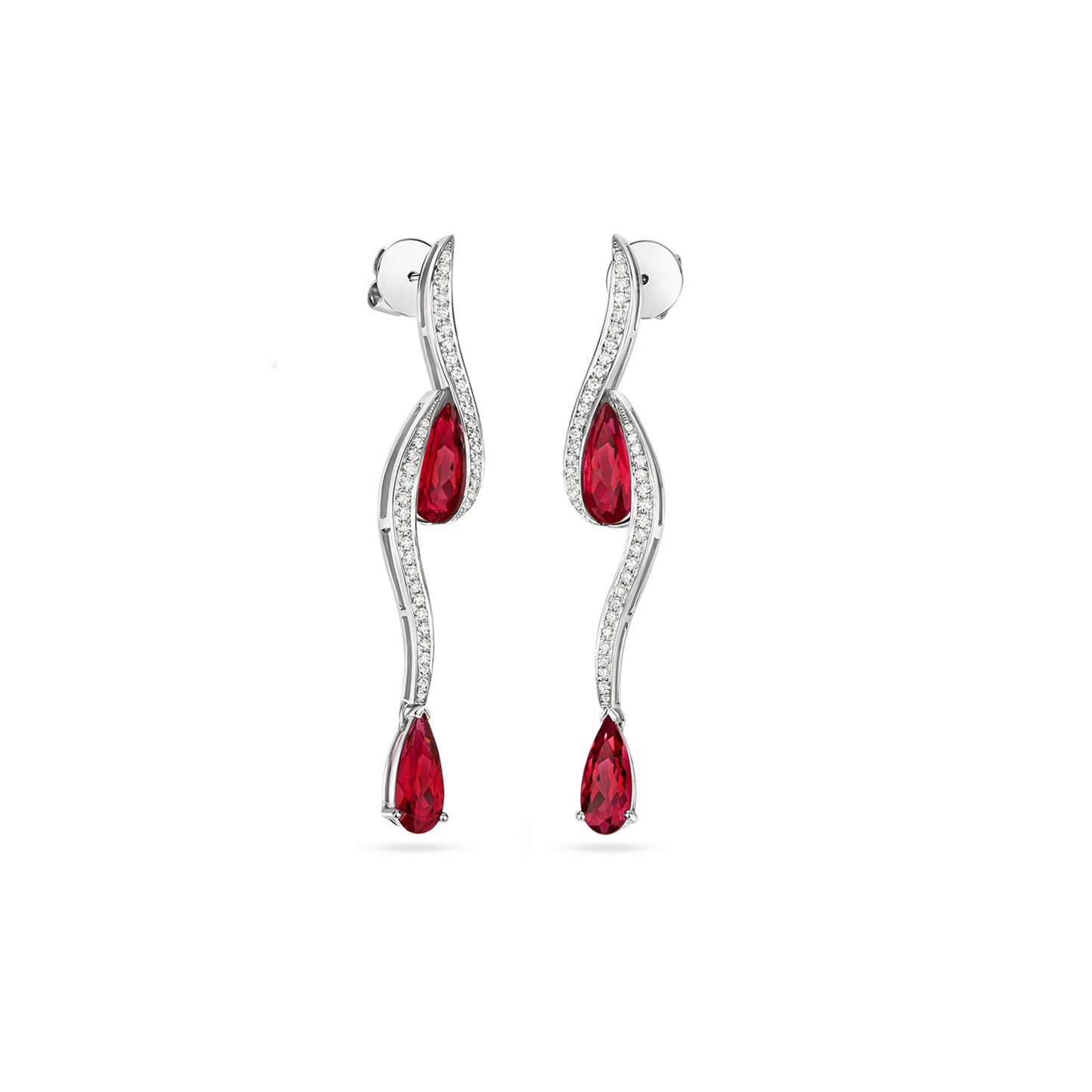 Pear-cut Rubelite Drop Earrings in 18ct White Gold with Diamonds