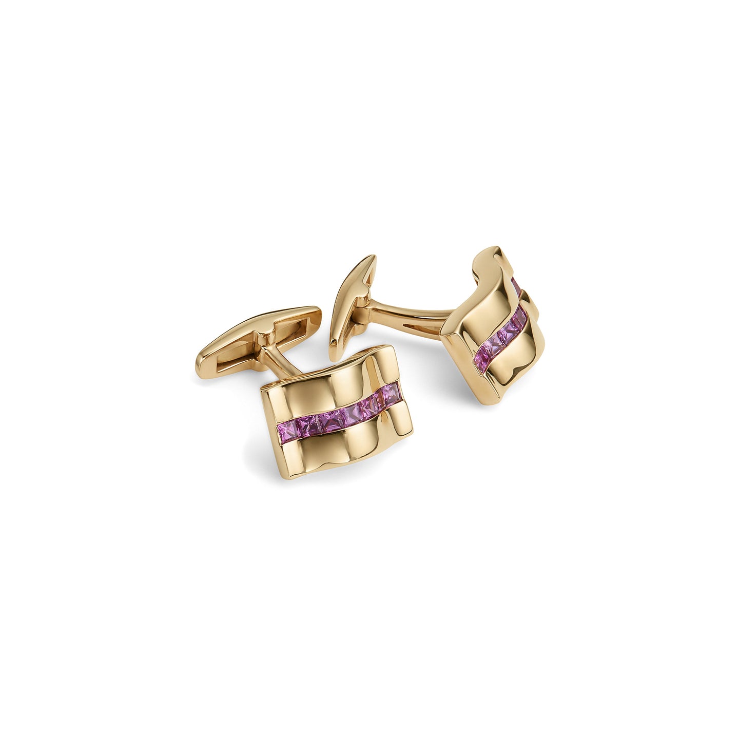 Pink Sapphire Cufflinks in Yellow Gold