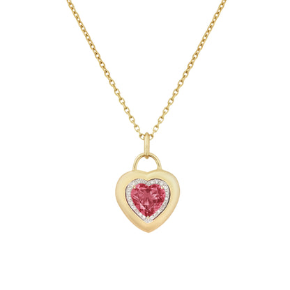 Padlock Heart Pendant in 18ct Yellow Gold with Pink Tourmaline & Diamonds