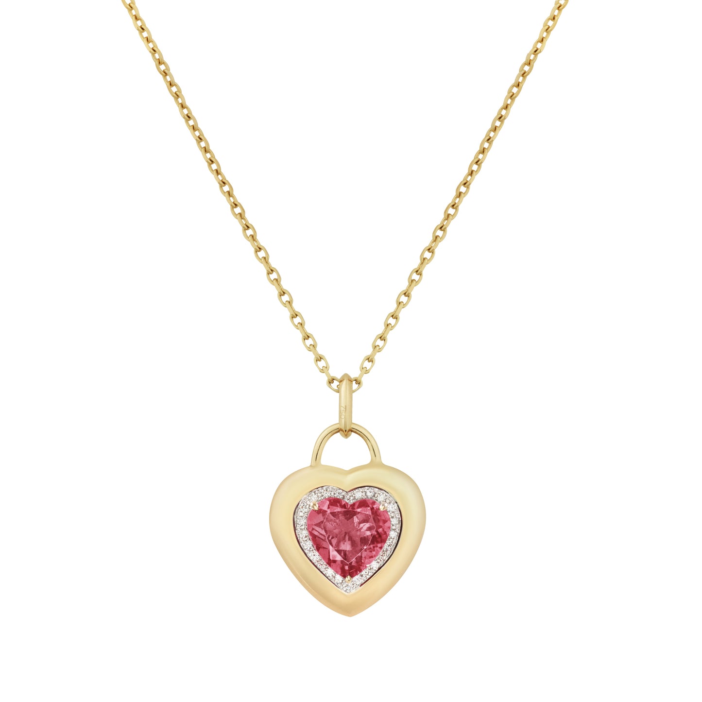 Padlock Heart Pendant in 18ct Yellow Gold with Pink Tourmaline & Diamonds