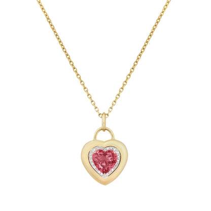 Padlock Heart Pendant in 18ct Yellow Gold with Pink Tourmaline & Diamonds