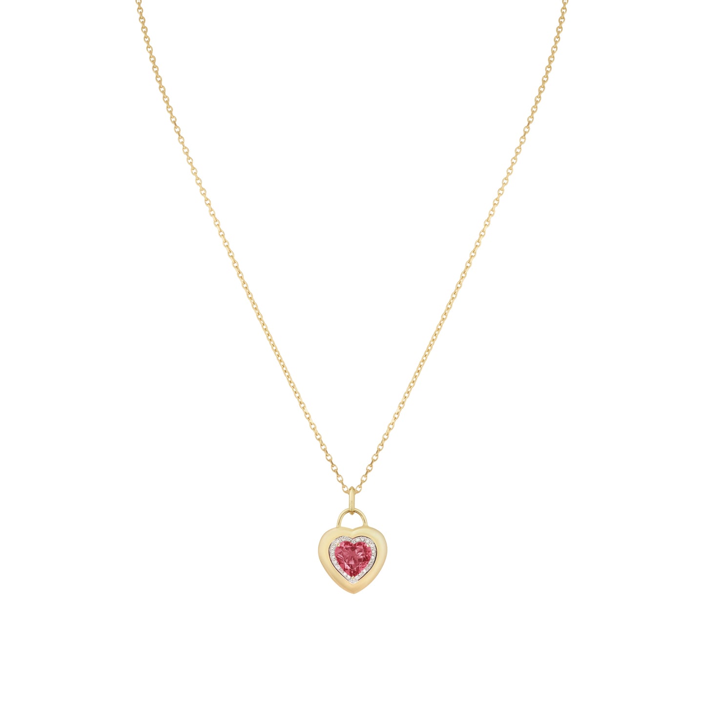 Padlock Heart Pendant in 18ct Yellow Gold with Pink Tourmaline & Diamonds