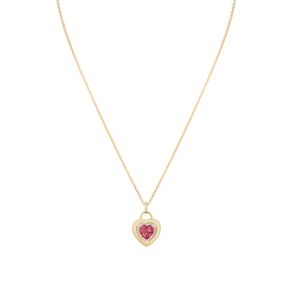 Padlock Heart Pendant in 18ct Yellow Gold with Pink Tourmaline & Diamonds
