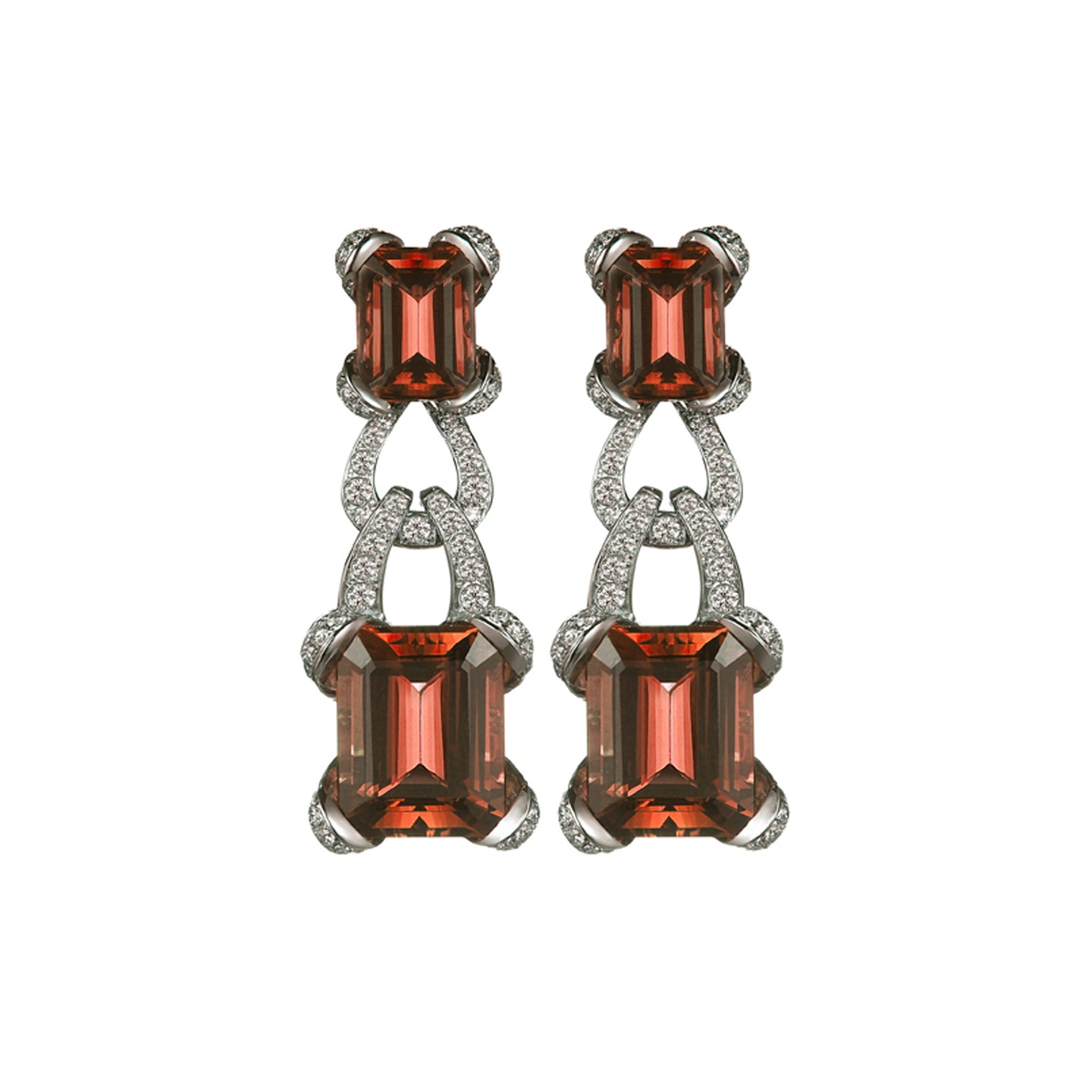 Ribbon Earrings in 18ct White Gold with Garnet & Diamonds