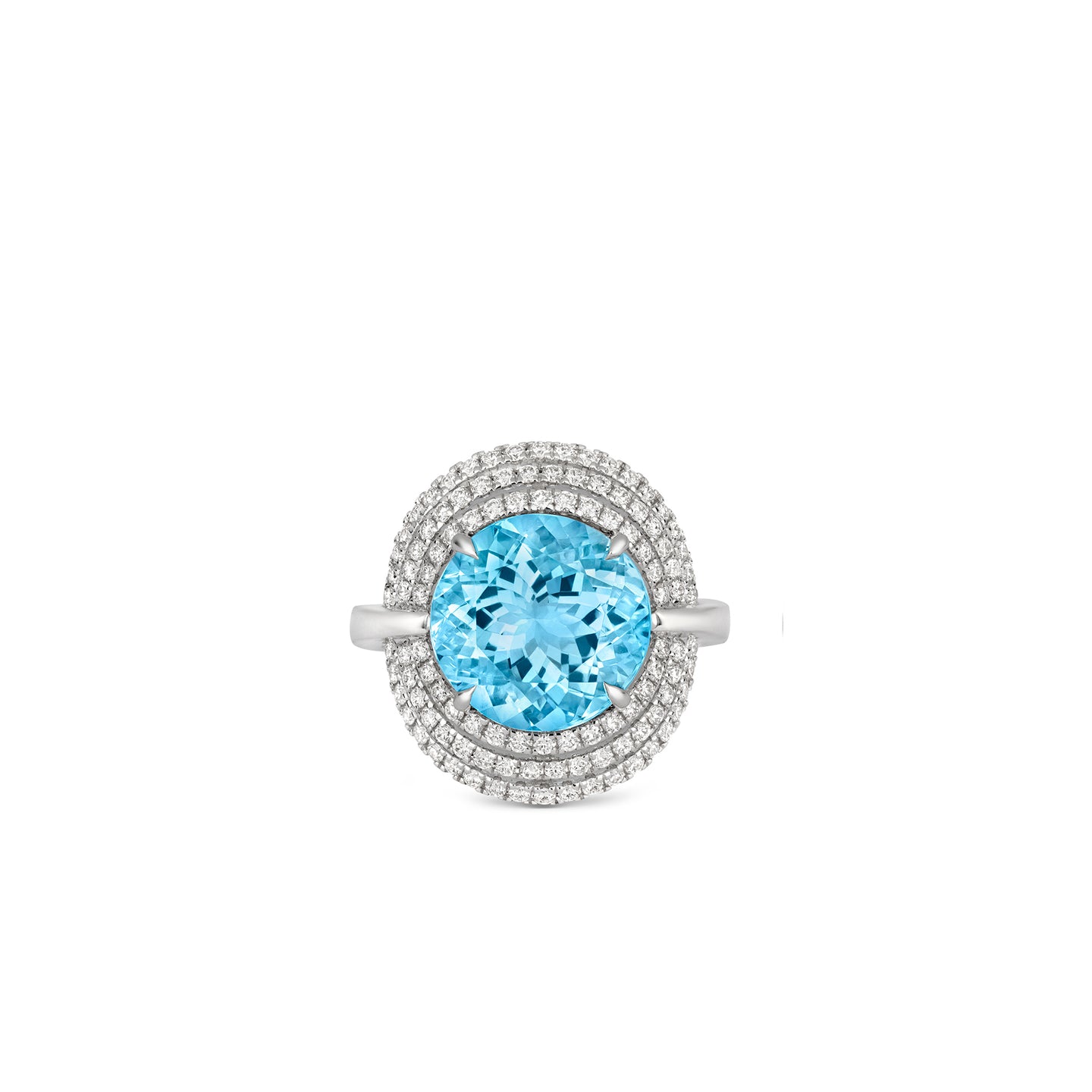 Round cut Santa Maria Aquamarine ring in 18ct white gold with Diamonds