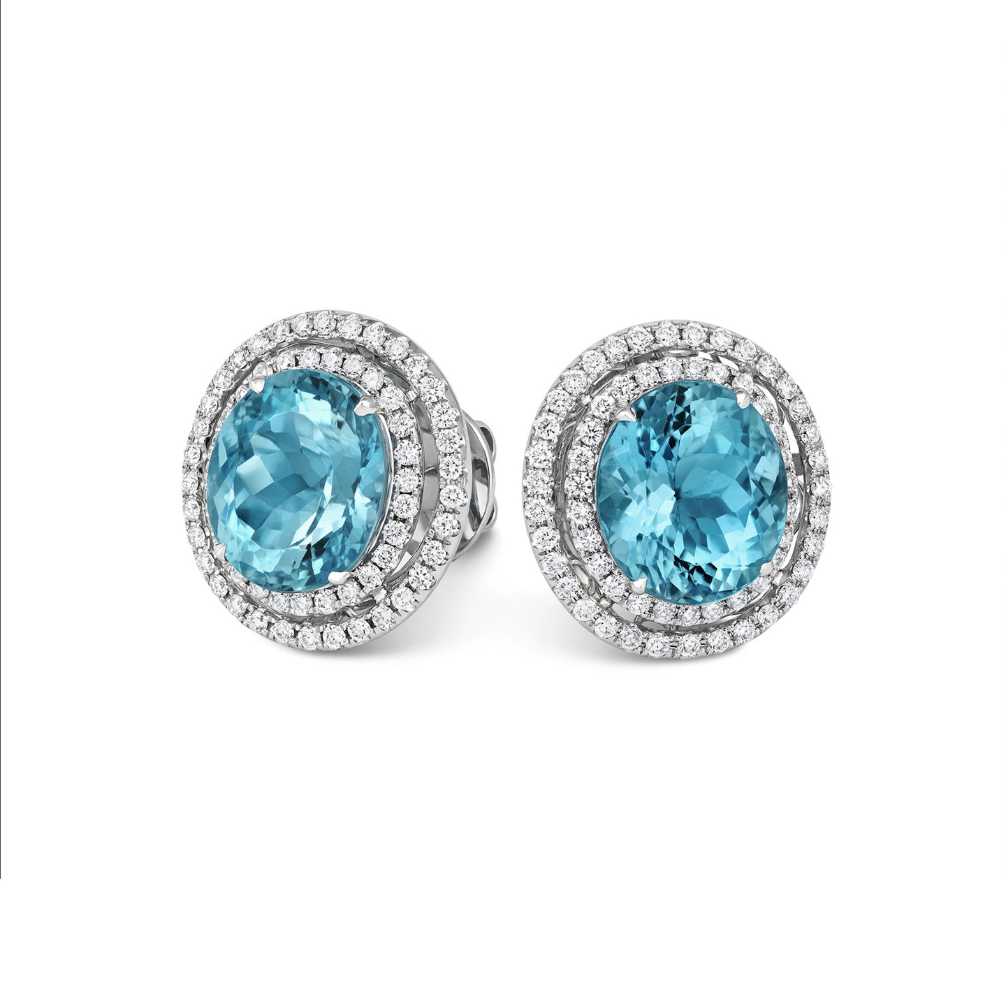 Round-cut Santa Maria Aquamarine Stud Earrings in 18ct White Gold with Diamonds