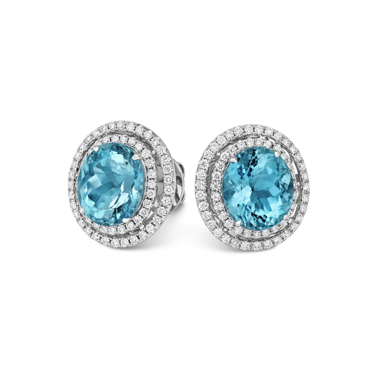 Round-cut Santa Maria Aquamarine Stud Earrings in 18ct White Gold with Diamonds