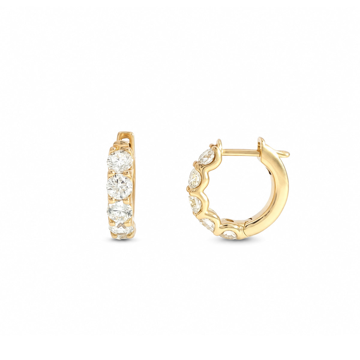 Small Hoop Earrings in 18ct Yellow Gold with Round-Cut Diamonds
