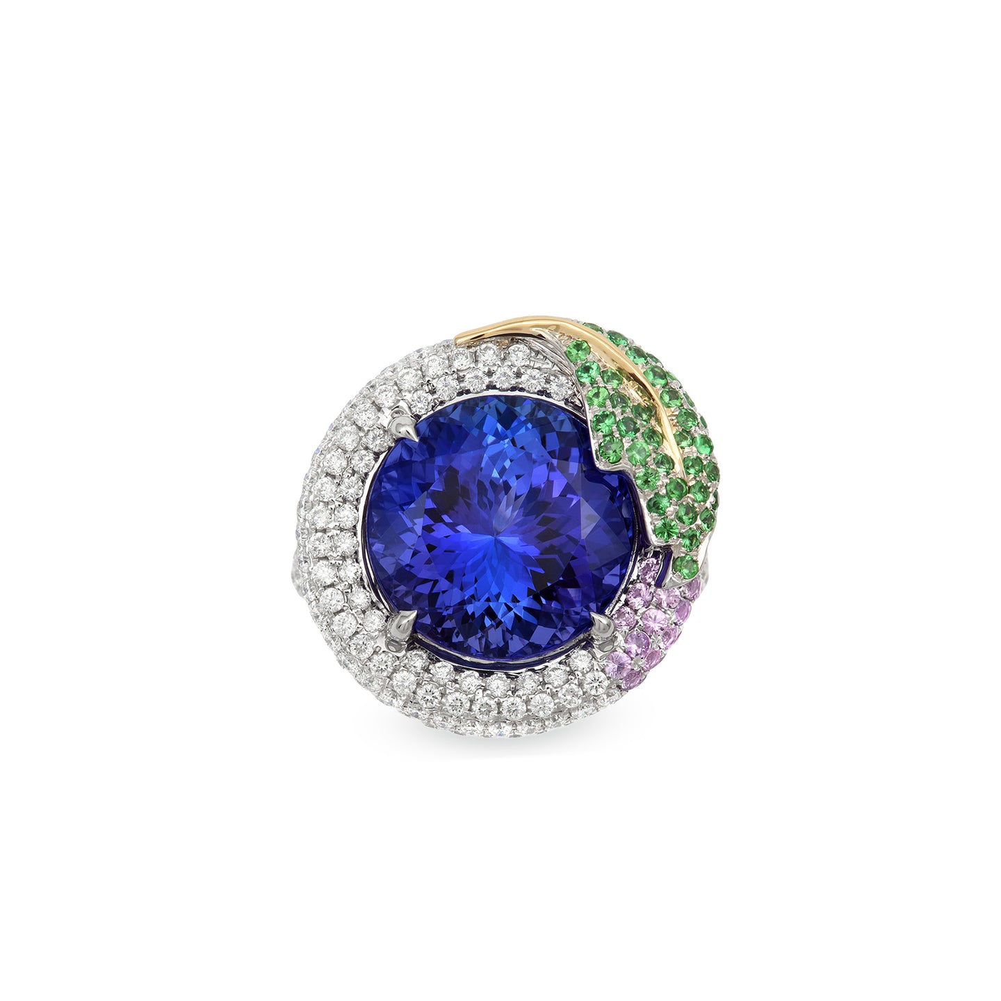 Tanzanite Ring in 18ct White and Yellow Gold with Tsavorite and Sapphires