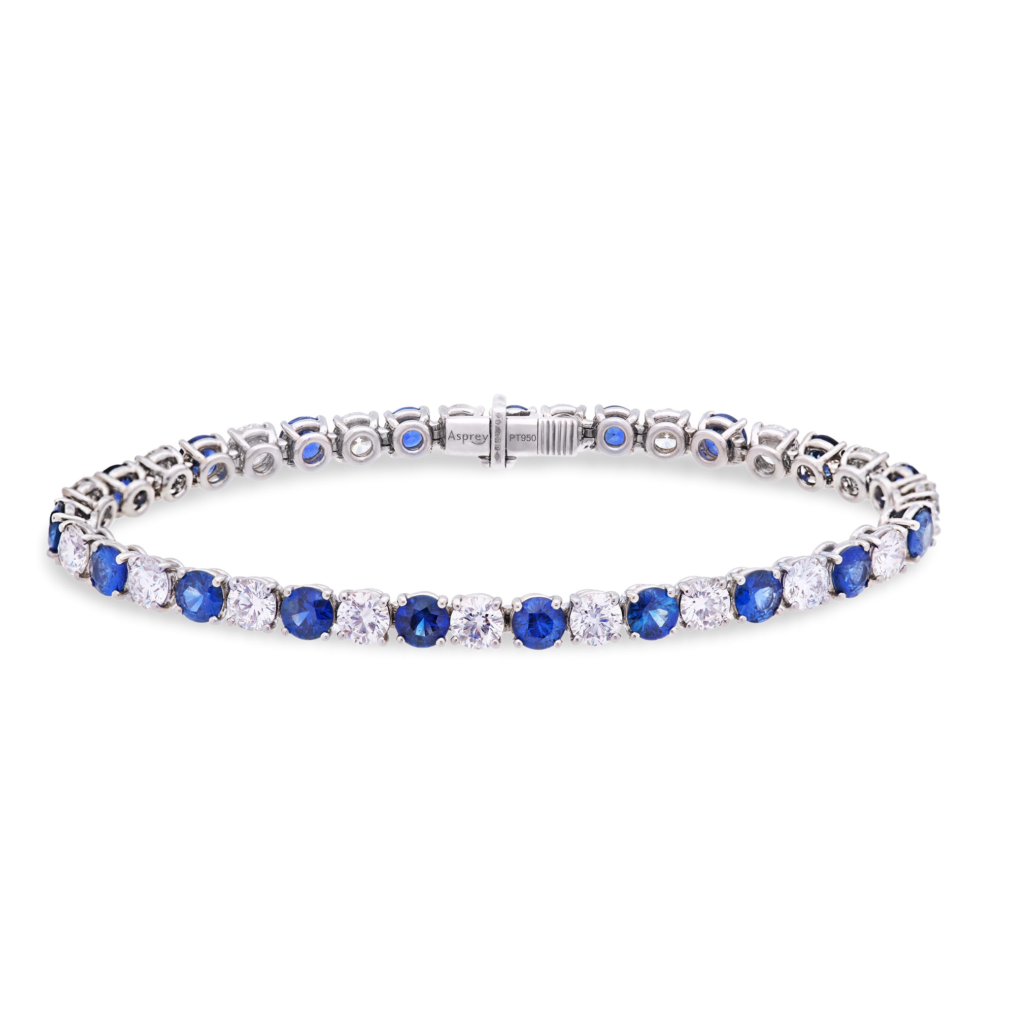 プラチナ製ブリリアントカットダイヤモンドテニスブレスレット（ブルー