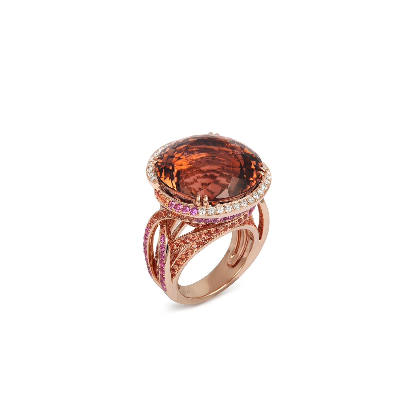 Tourmaline Ring in 18ct Rose Gold with Sapphires and Diamonds