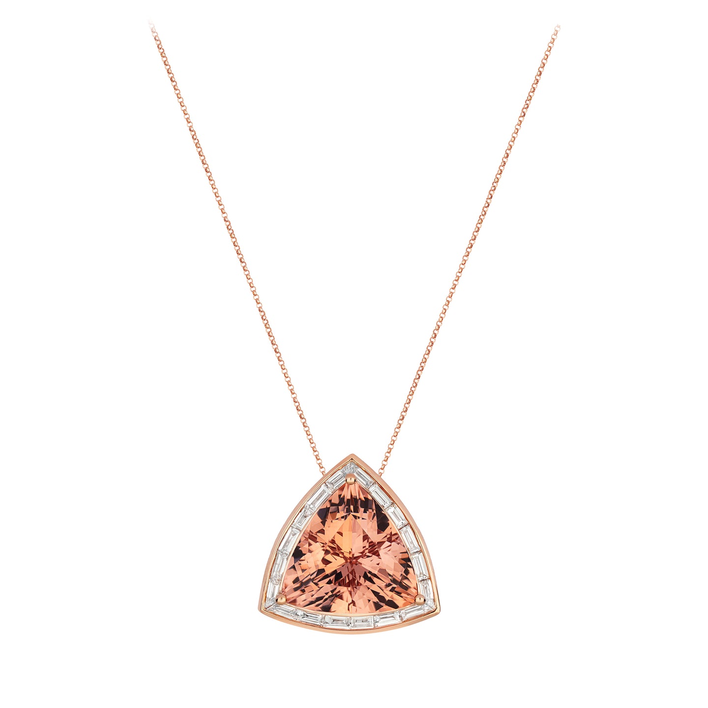 Trillion-cut Morganite Pendant in 18ct Rose Gold with Diamonds