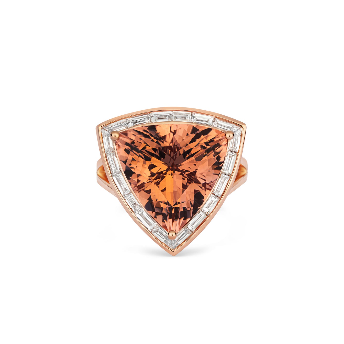 Trillion-cut Morganite Ring in 18ct Rose Gold with Diamonds