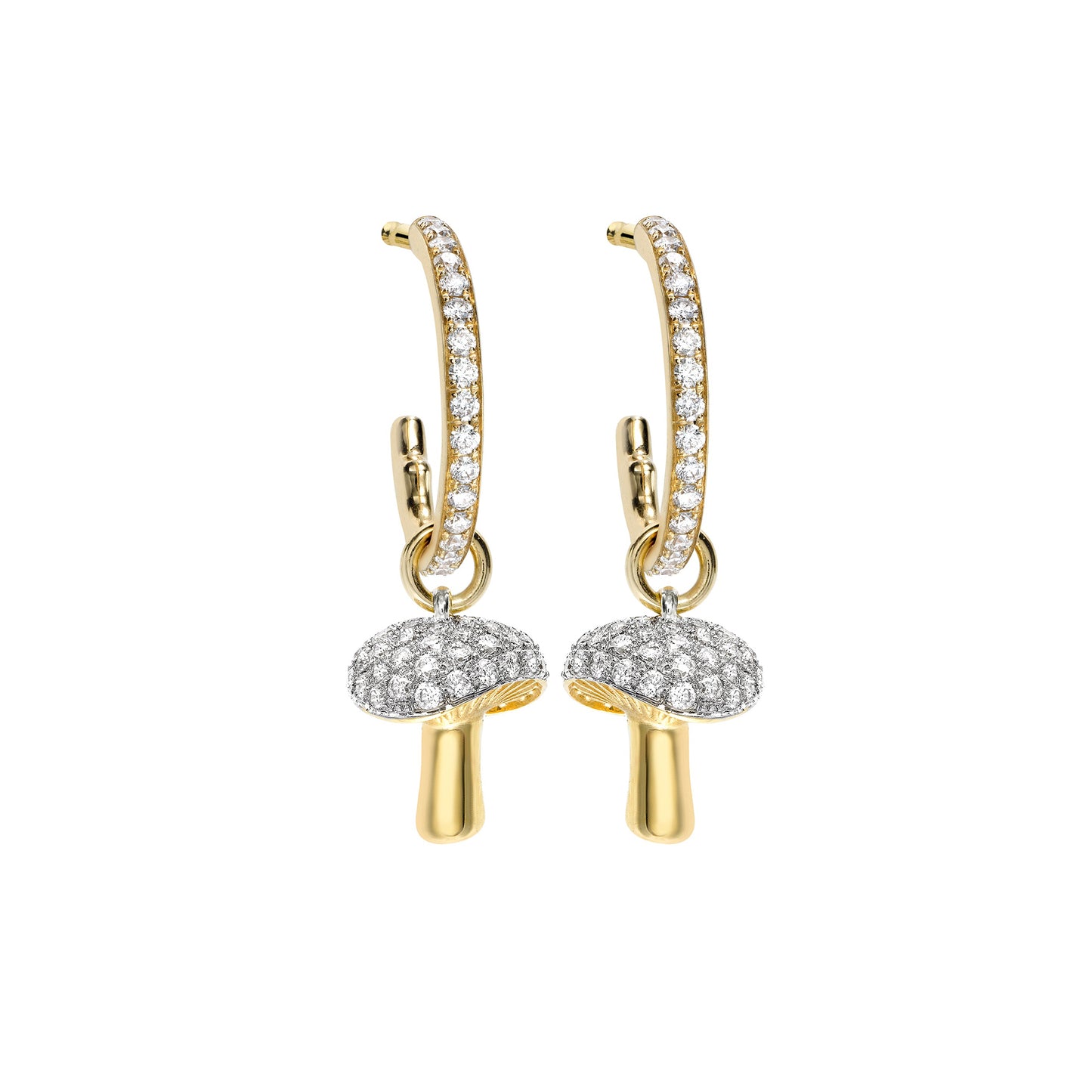 Woodland Mushroom Earring Charms in 18ct Yellow Gold with Diamonds