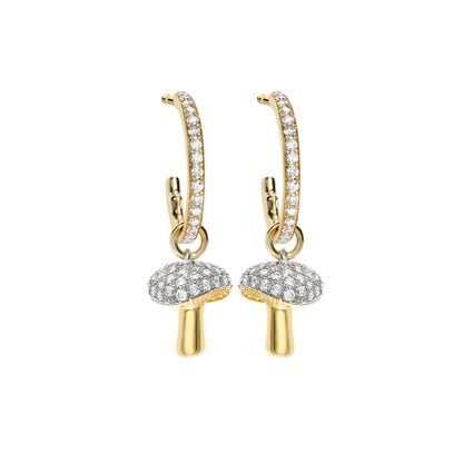 Woodland Mushroom Earring Charms in 18ct Yellow Gold with Diamonds