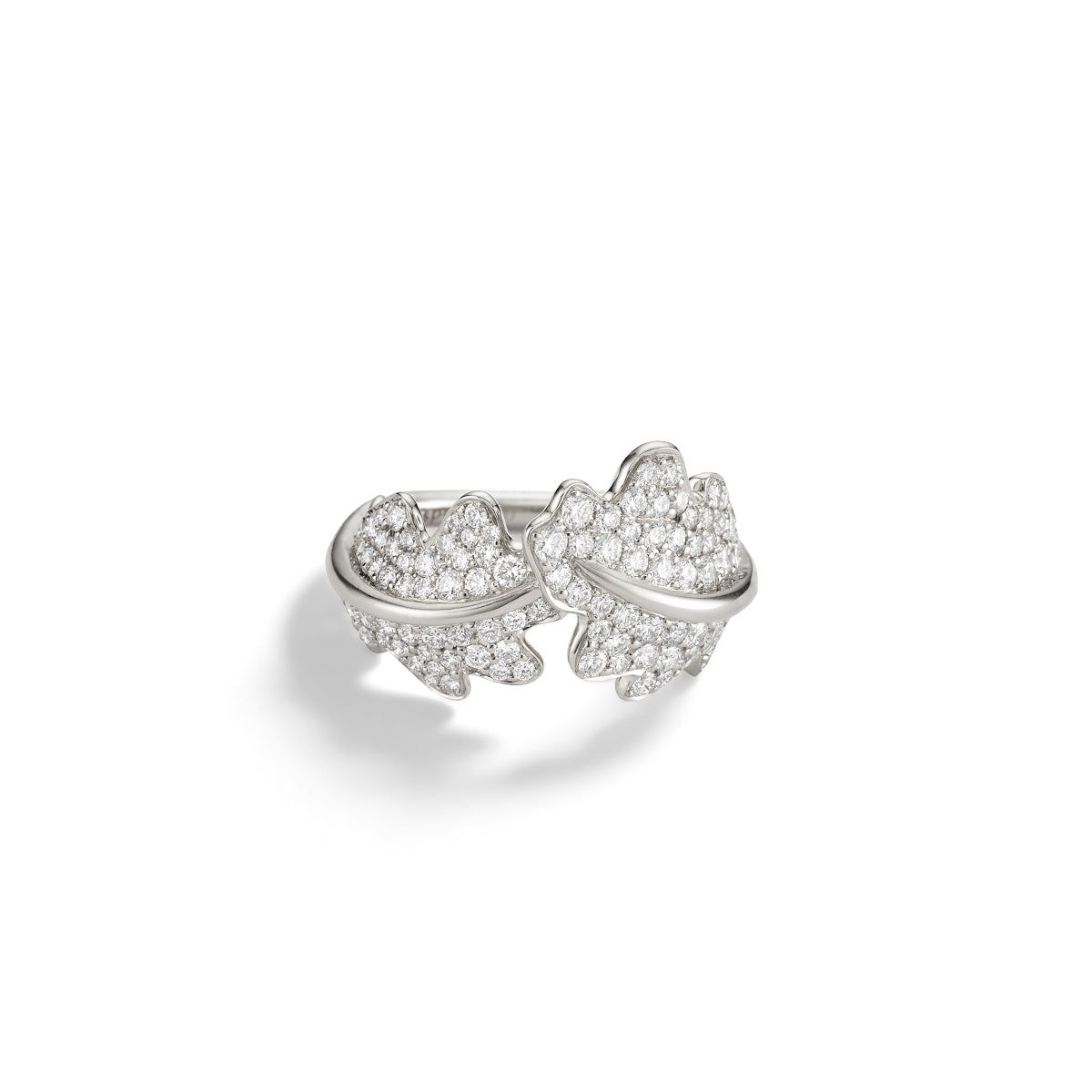 Woodland Oak Leaf Crossover Ring in 18ct White Gold with Diamonds
