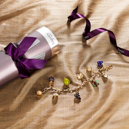 Woodland Juniper Charm in Enamelled 18ct Yellow Gold with Diamonds