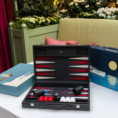 Hanover Small Backgammon in Pebble Grain Leather, Rocket