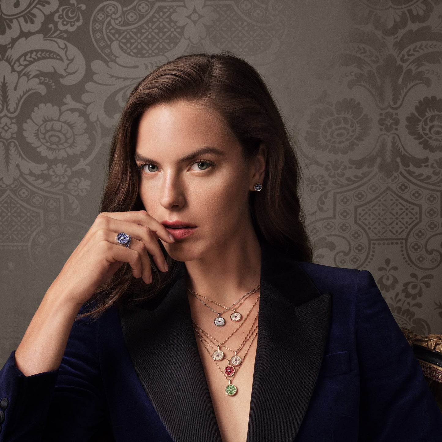 167 Button Earrings in 18ct White Gold with Sapphires and Diamond