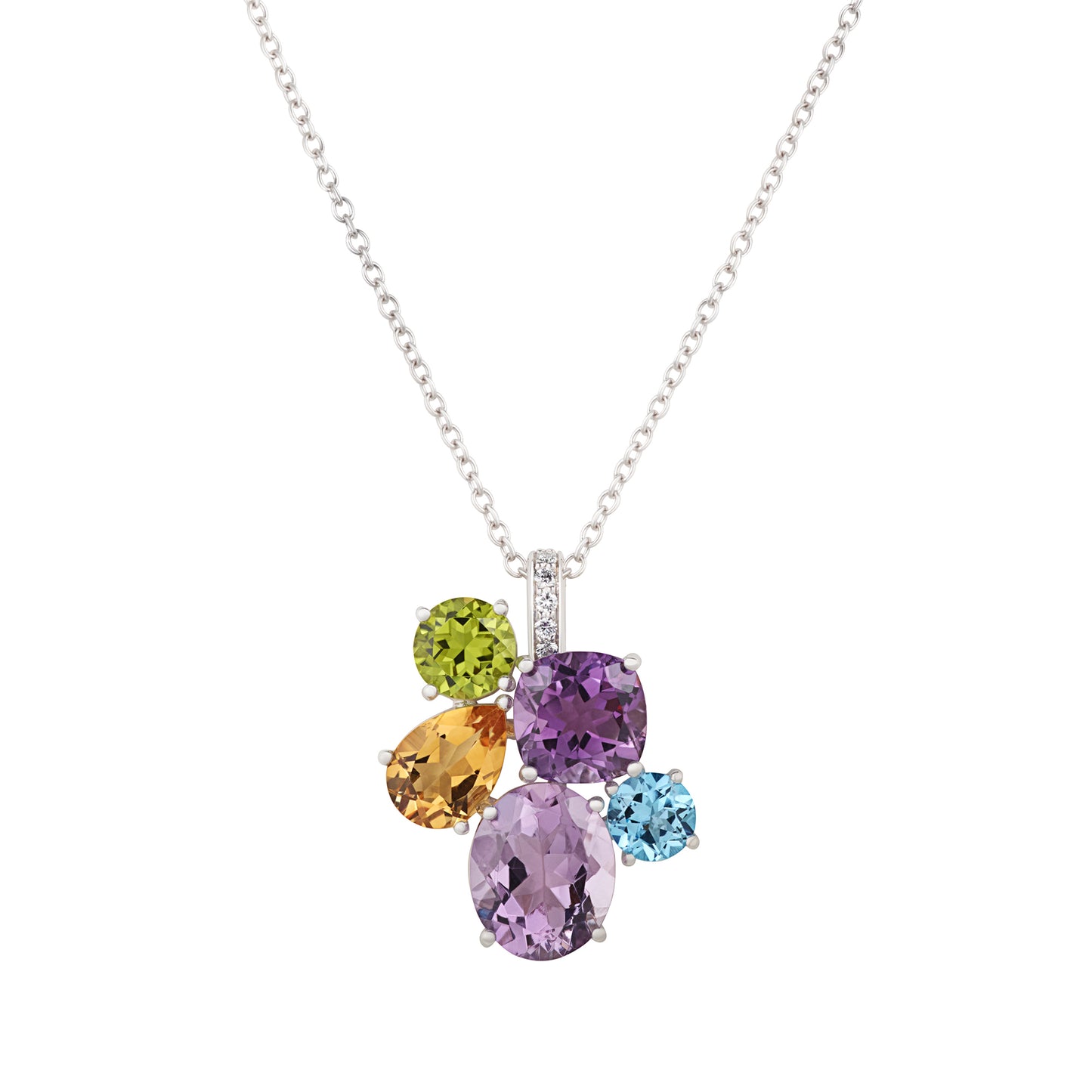 Chaos Pendant in 18ct White Gold with Multicoloured Gemstones