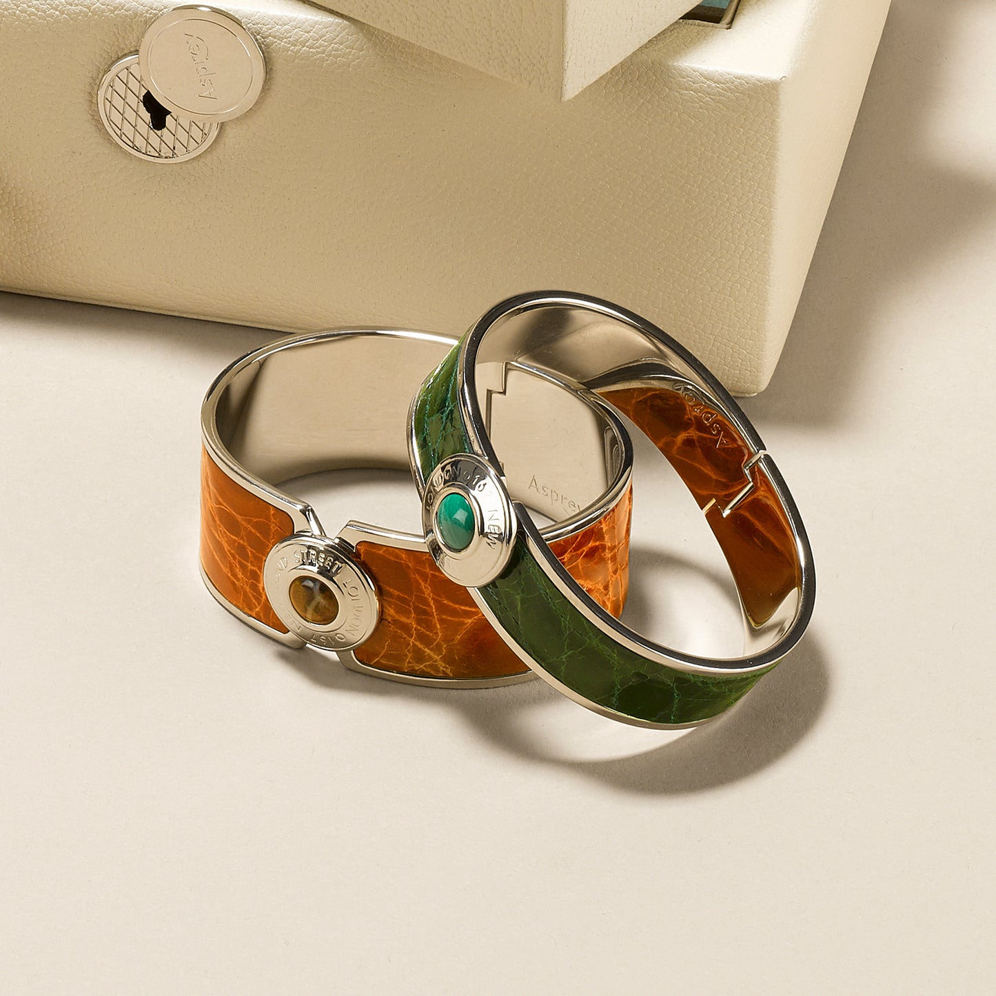 Bond Street Wide Button Cuff in Crocodile with Palladium Finish