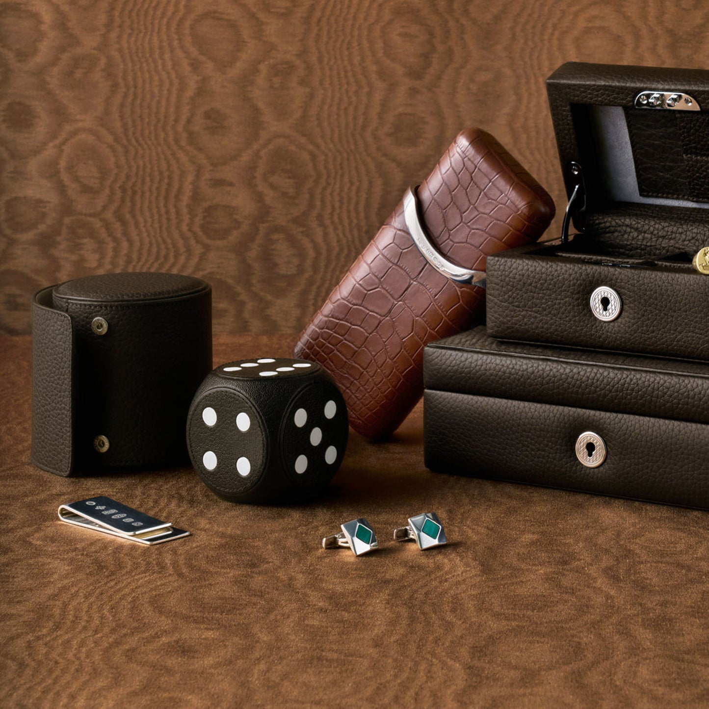 Geometric Cufflinks in Sterling Silver & Malachite