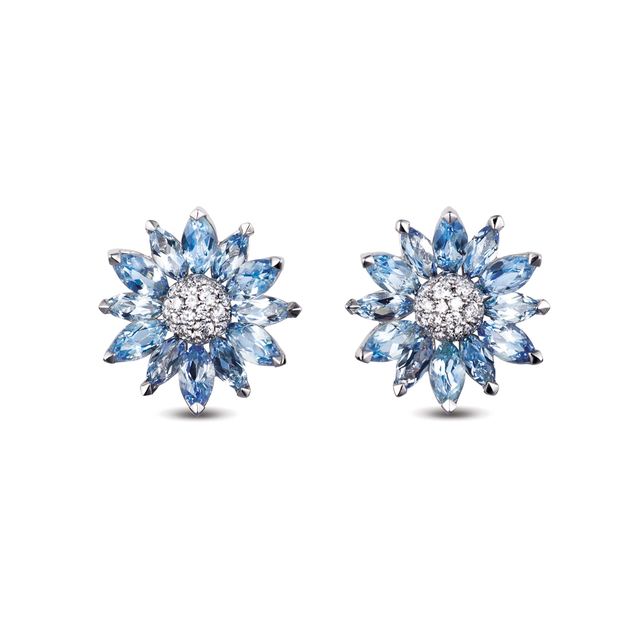 Daisy Earrings in 18ct White Gold with Aquamarine and Diamonds