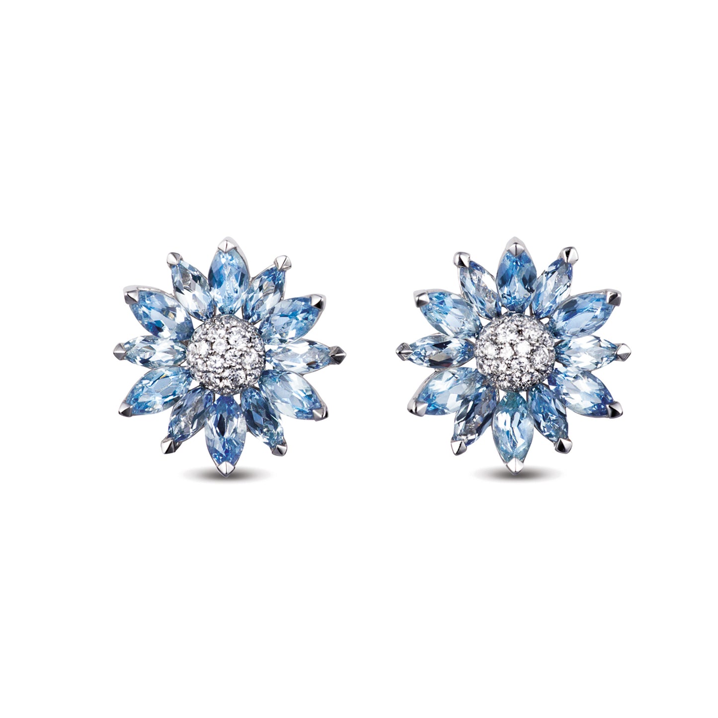 Daisy Earrings in 18ct White Gold with Aquamarine and Diamonds