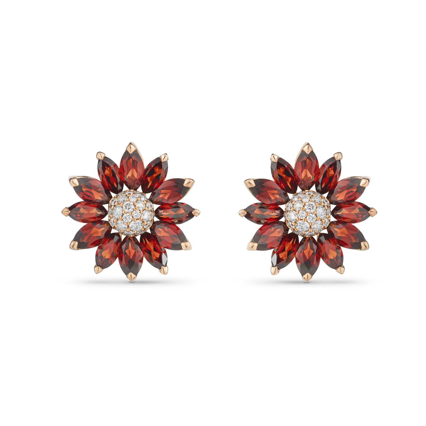 Daisy Small Earrings in 18ct Rose Gold with Garnet and Diamonds