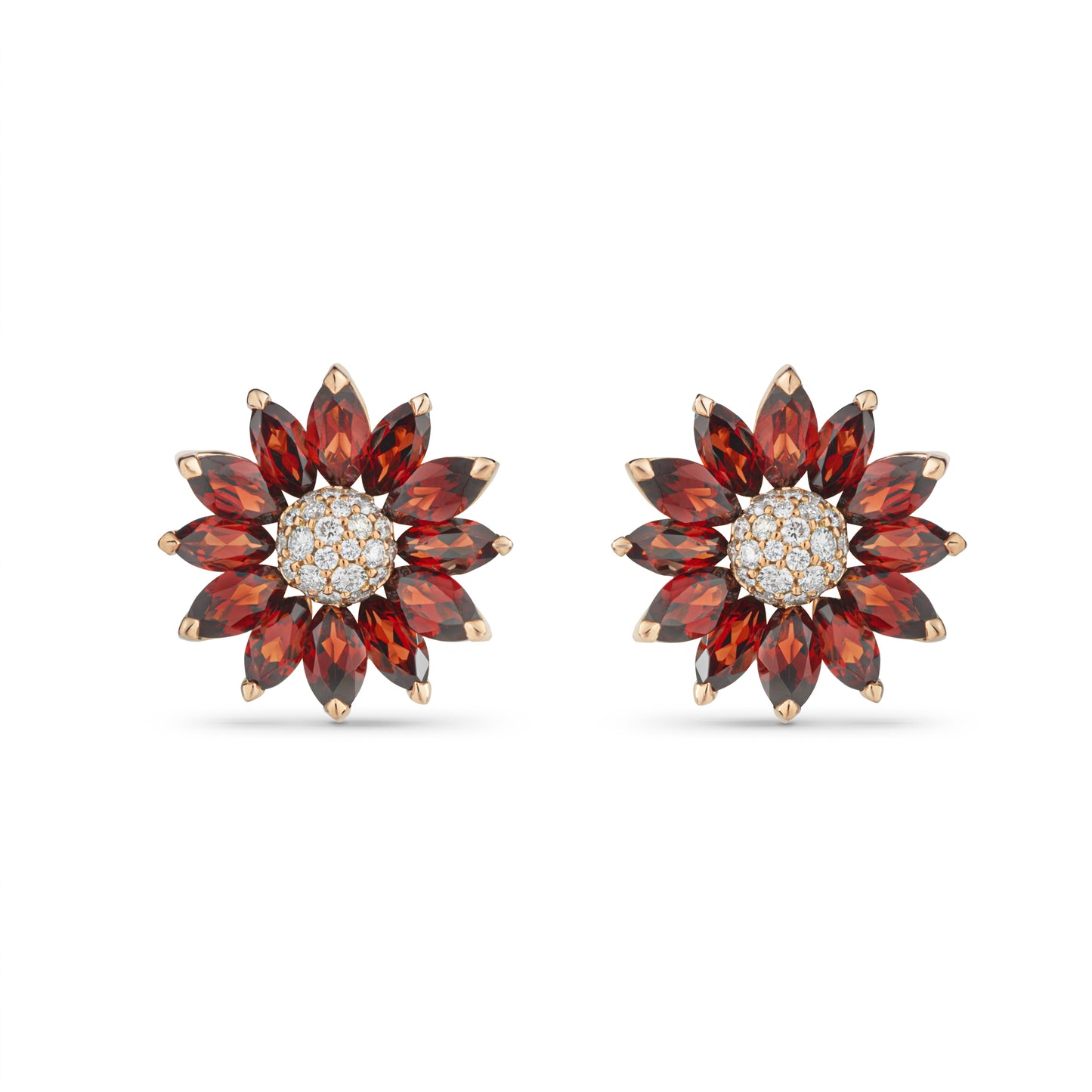 Daisy Small Earrings in 18ct Rose Gold with Garnet and Diamonds