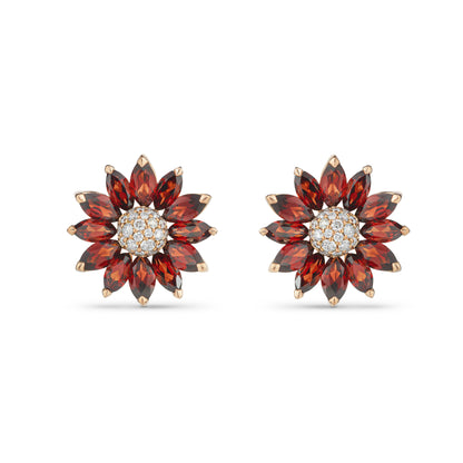 Daisy Small Earrings in 18ct Rose Gold with Garnet and Diamonds