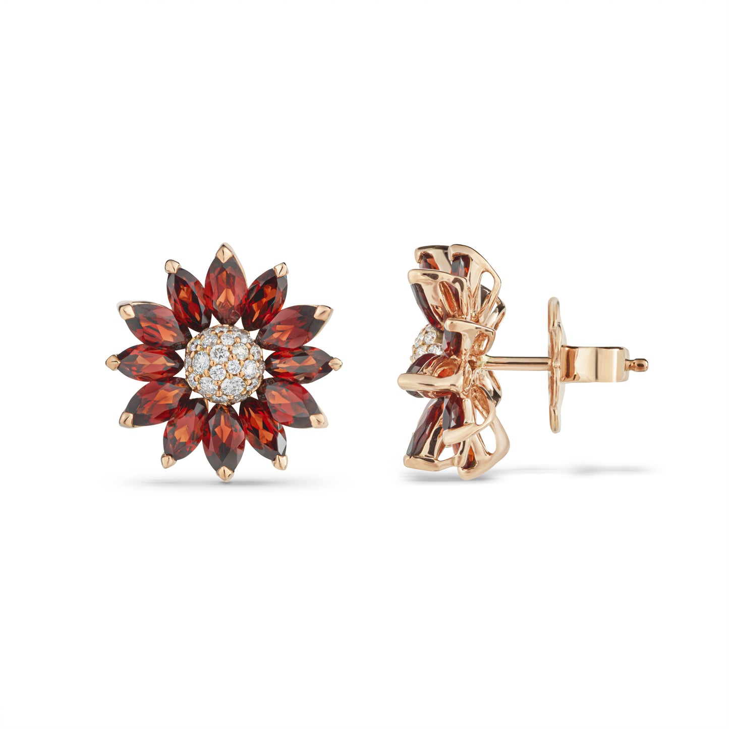 Daisy Small Earrings in 18ct Rose Gold with Garnet and Diamonds