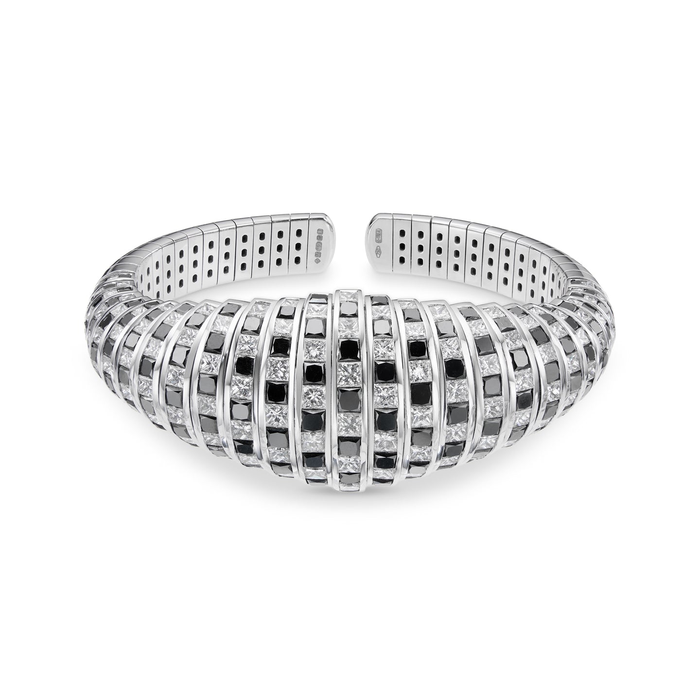 Deco Cuff in 18ct White Gold with Black & White Diamonds