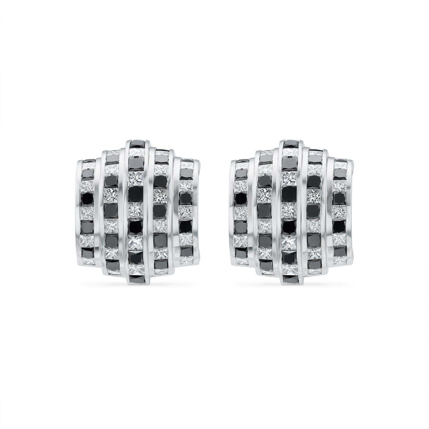 Deco Earrings in 18ct White Gold with Black & White Diamonds