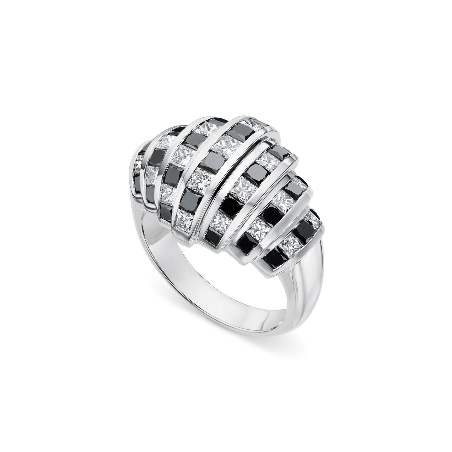 Deco Ring in 18ct White Gold with Black & White Diamonds