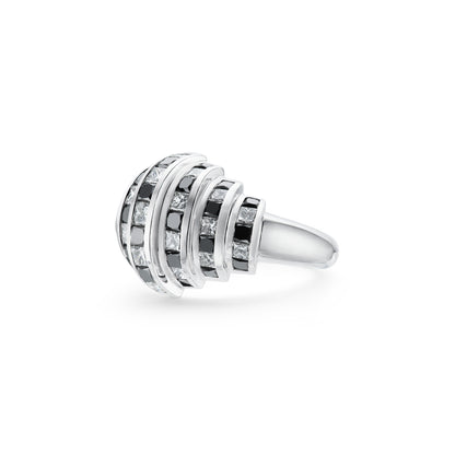 Deco Ring in 18ct White Gold with Black & White Diamonds