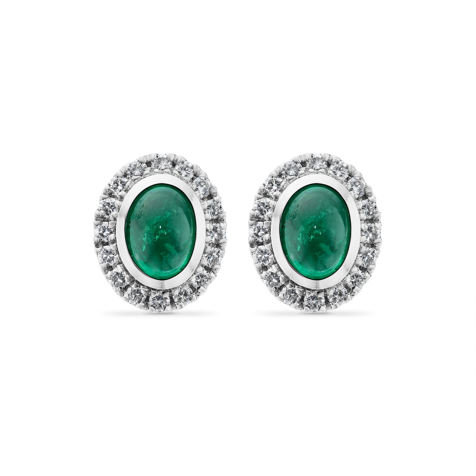 エメラルドとダイヤモンド クラスター スタッドピアス 18Kホワイト