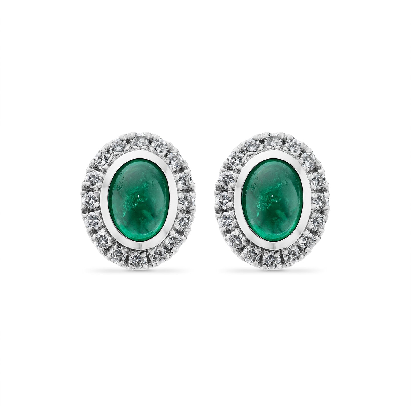Emerald and Diamonds Cluster Stud Earrings in 18ct White Gold