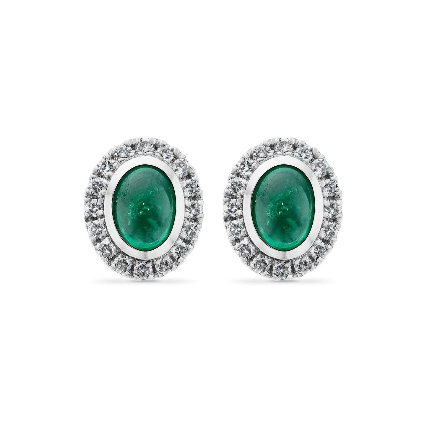 Emerald and Diamonds Cluster Stud Earrings in 18ct White Gold