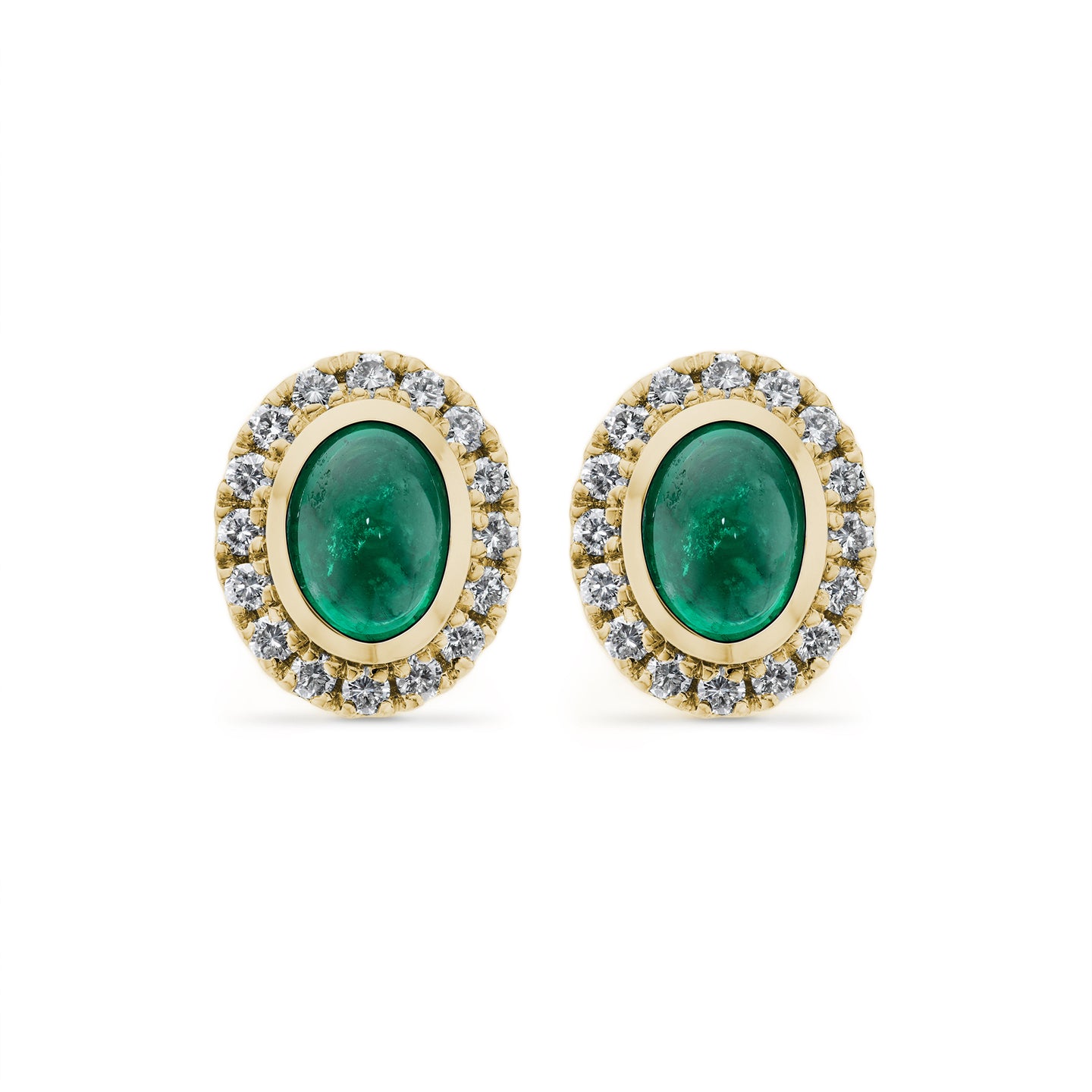 Emerald and Diamonds Cluster Stud Earrings in 18ct Yellow Gold